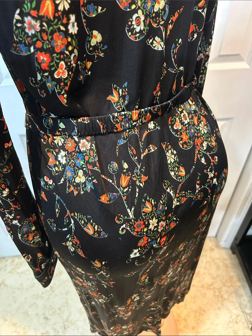 Tory Burch Black Floral Long Sleeve Shirt Dress